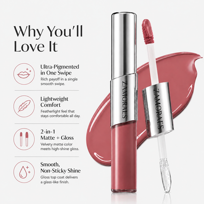 ZAMORAES — Dual-Ended Liquid Lipstick with Velvet Matte Color and Glossy Shine
