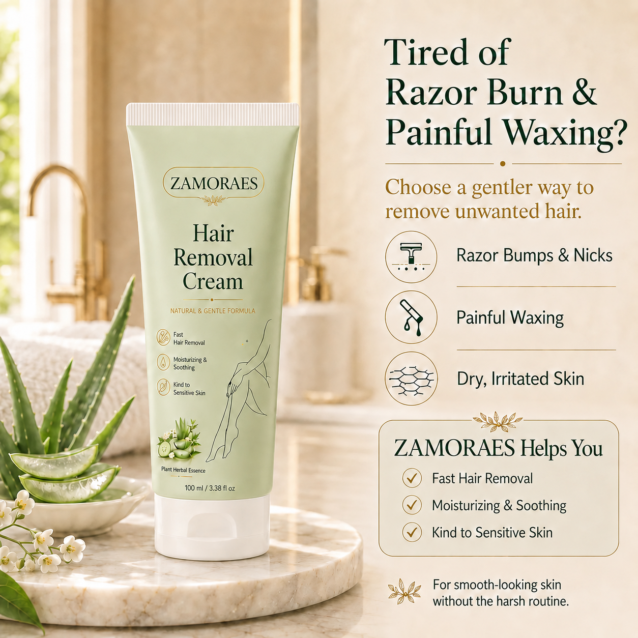 ZAMORAES™ Natural Gentle Hair Removal Cream | For Women & Men, Sensitive Skin