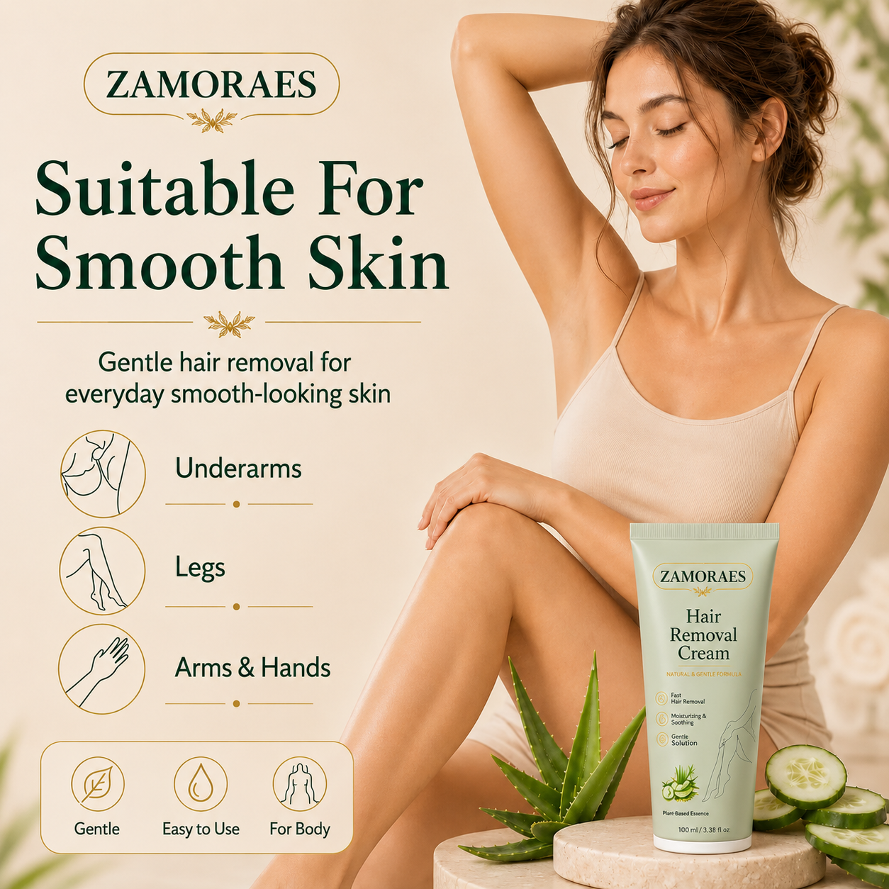 ZAMORAES™ Natural Gentle Hair Removal Cream | For Women & Men, Sensitive Skin
